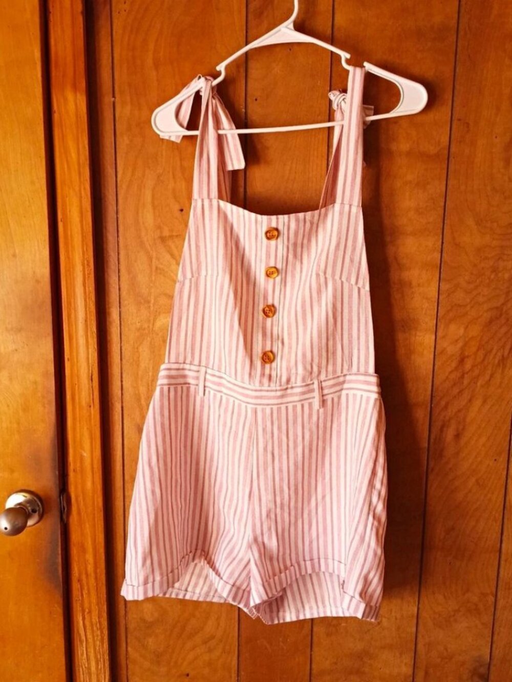 Nasty Gal Women’s Red White Romper Size 8 Shoulder Ties Side Zip NWT